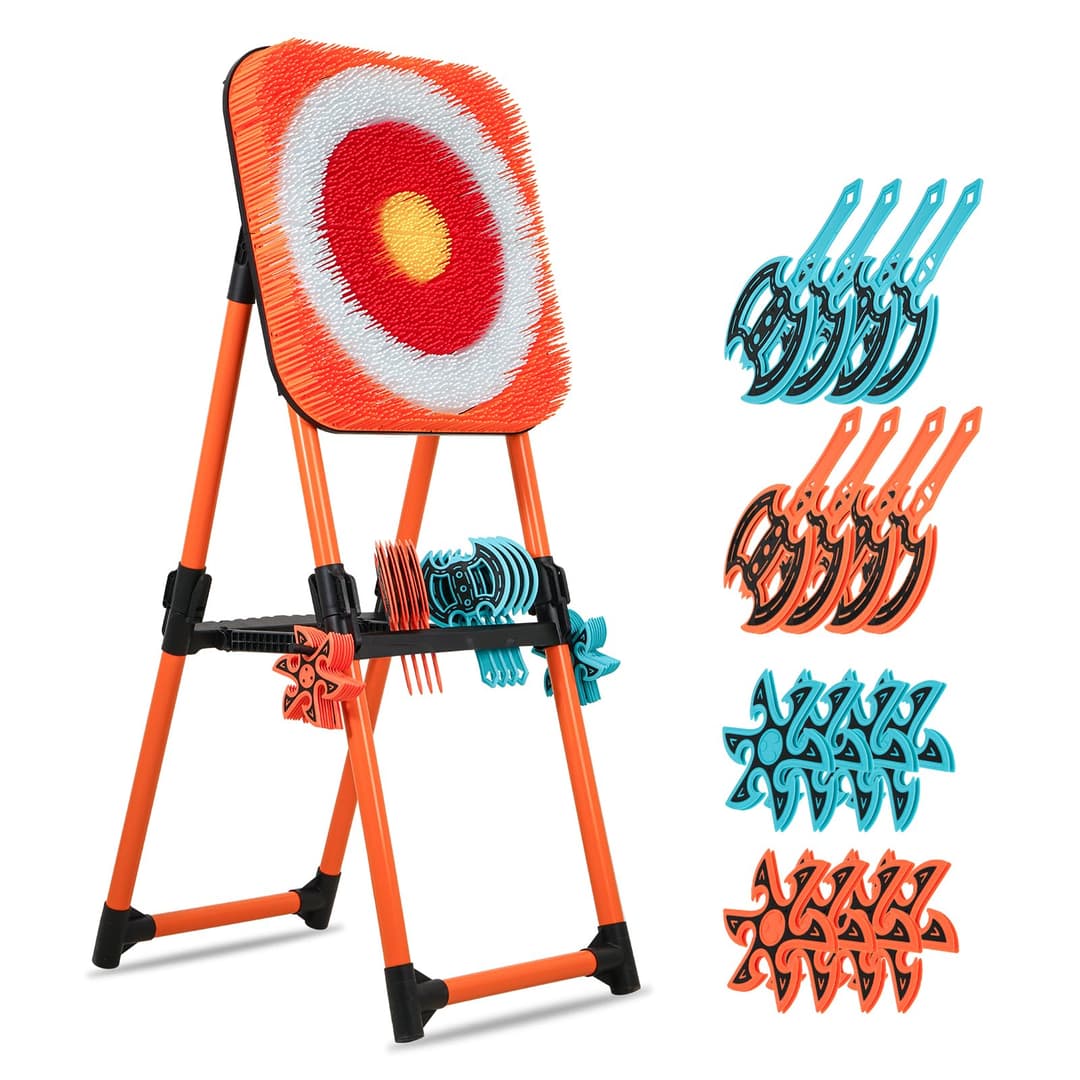 KAINOKAI Ensemble de lancer de hache avec 8 pièces et cible en poils pliable – Jeu d’intérieur et d’extérieur, haches de lancer portables et sûres pour le jardin, la cour et les activités de foire