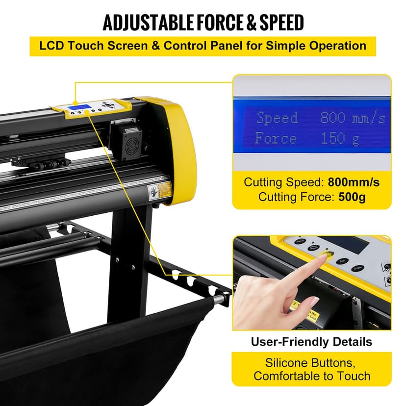 VEVOR Vinyl Cutting Plotter 870mm Vinyl Cutting Plotter for Printing Vinyl Auto Cut Camera Contours LCD Display Adjustable Strength and Speed Compatible with Windows - 4
