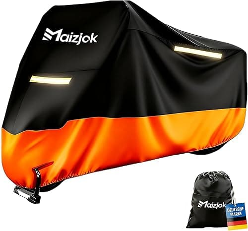 Maizjok® Motorbike Cover Waterproof Outdoor, Motorcycle Cover Heavy Duty 210D Rain UV Dust Indoor, All Weather Covering for Street/Sport/Adventure/Cruiser/Touring Motorbike (108.3 x 41.3 x 49.2 in)