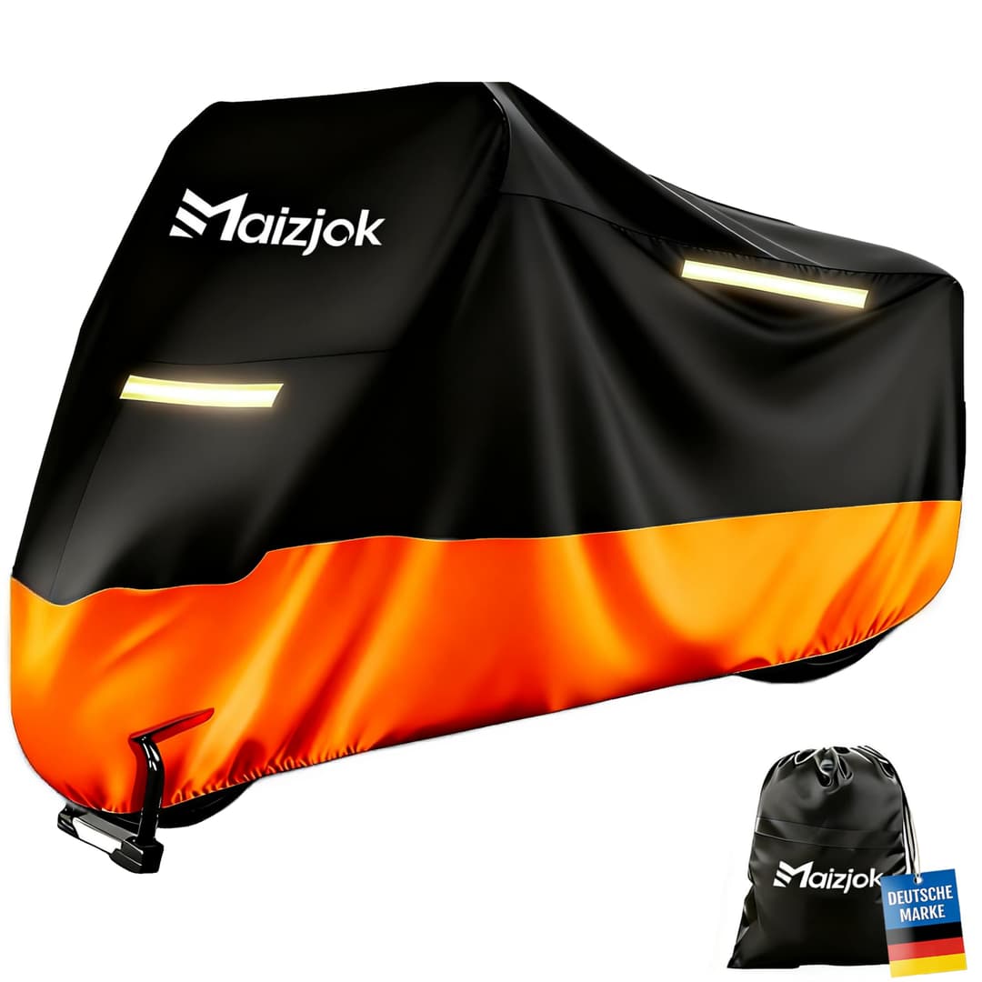 Maizjok® Motorbike Cover Waterproof Outdoor, Motorcycle Cover Heavy Duty 210D Rain UV Dust Indoor, All Weather Covering for Street/Sport/Adventure/Cruiser/Touring Motorbike (108.3 x 41.3 x 49.2 in)