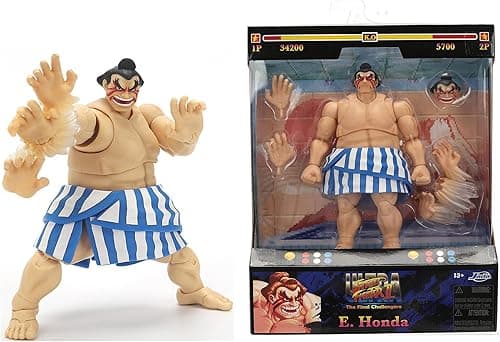Jada Toys Street Fighter Figurine E. Honda (16 cm) – Figurine articulée de collection et d'action de Street Fighter 2 The Final Challengers, avec tête, mains et accessoires alternatifs, à partir de 13