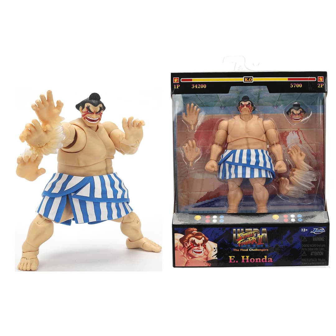 Jada Toys Street Fighter Figurine E. Honda (16 cm) – Figurine articulée de collection et d'action de Street Fighter 2 The Final Challengers, avec tête, mains et accessoires alternatifs, à partir de 13