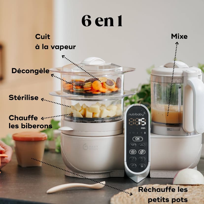 Babymoov Nutribaby(+), 6-in-1 Multifunctional Baby Food Steamer Mixer, Large Capacity 2.2L, Small Baby Pots, Ideal Food Diversification, Mineral Beige - 3