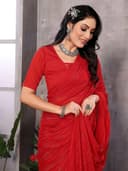 ETHNICMODE Indian Soft Satin Light Weight Party Wear Red Sari With Unstitched Red Blouse Piece-1110 - 7