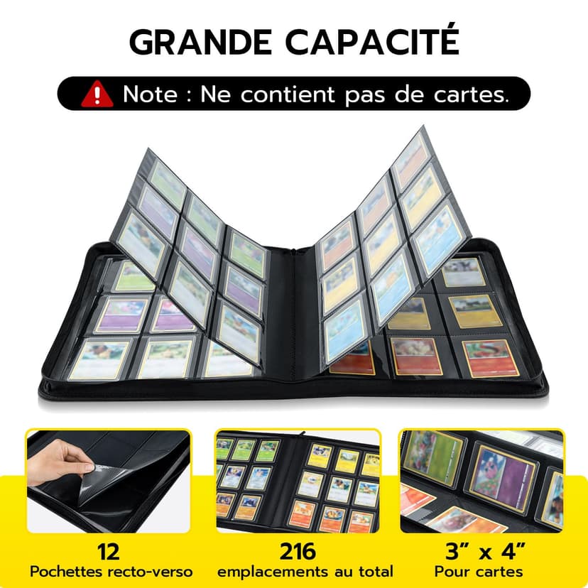 Tolesum Toploader Album pour cartes à collectionner 216, 9 compartiments, 10 pcs 35PT, Classeur pour TCG, cartes MTG, motif vague noire - 4
