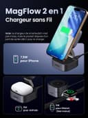 UGREEN MagFlow for MagSafe Charger Qi certified, 2-in-1 Wireless Charger Stand, Magnetic Charging Station, Compatible with iPhone Air/17/16/15/15 Plus/15 Pro/15 Pro Max/14/13/12, AirPods 4/3/2/Pro 3/2 - 2