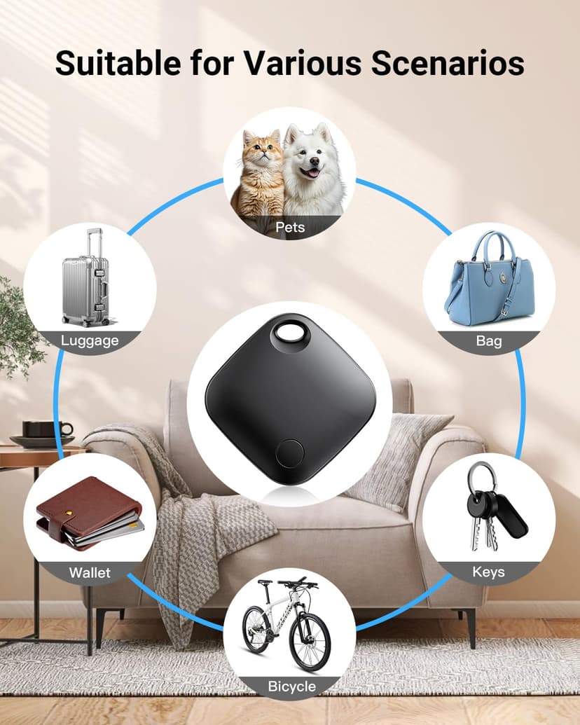 Android Smart Tag, Tracker Compatible with Google's Find Hub (Android Only), IP68 Waterproof, Bluetooth Locator for Keys/Luggage/Wallets, 4 Black - 8