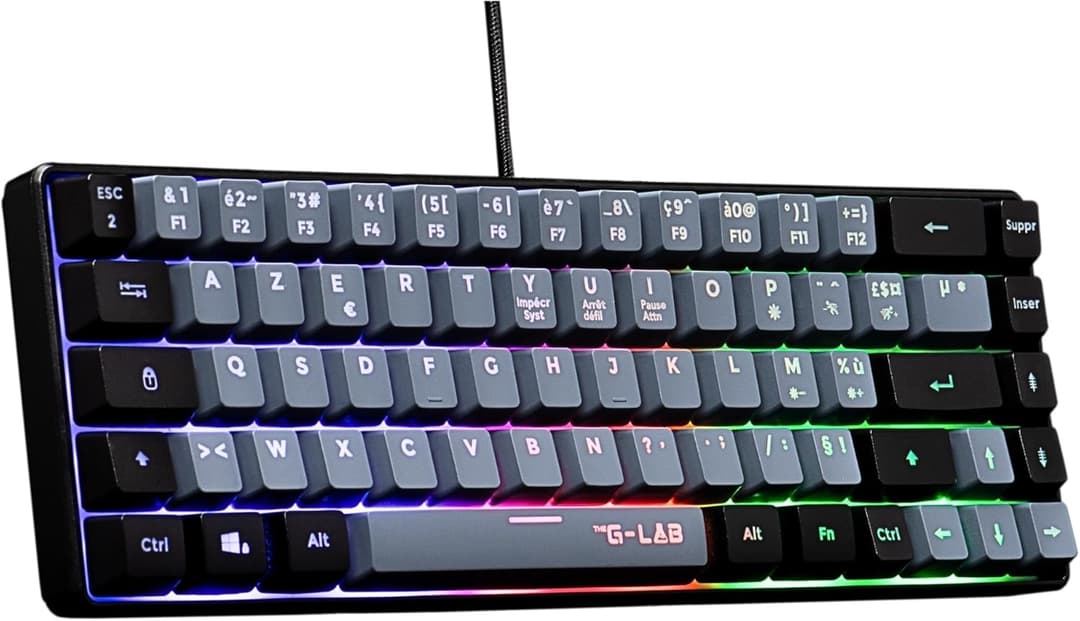 The G-Lab - Keyz Hydrogen, 60% Gamer Keyboard, Semi-Mechanical USB Azerty, RGB Multicolor, Silent Gamer Keyboard, Compact Size TKL- Pc/PS4/Ps5 - New - Grey and Black