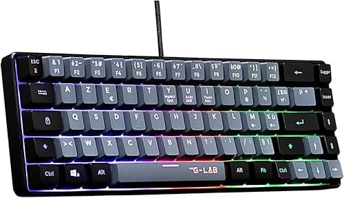 The G-Lab - Keyz Hydrogen, 60% Gamer Keyboard, Semi-Mechanical USB Azerty, RGB Multicolor, Silent Gamer Keyboard, Compact Size TKL- Pc/PS4/Ps5 - New - Grey and Black