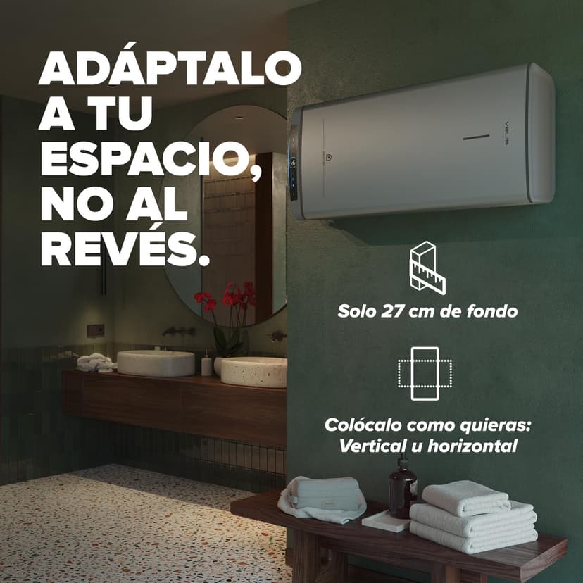 Ariston Velis Pro Wifi Electric Water Heater Low Power Consumption Multiple Positions 100L Flat with Wi-Fi and ECO EVO Function, 127.2 x 27.5 x 51.1 cm, for Installation in Spain - 7