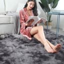 Tinyboy-hbq Tapis Rond Salon Tapis Chambre Rond Moderne Design Shaggy Poils Longs Interieur Décor Ultra Doux De Peluche De Pièce De Maison De Pépinière(Gris Noir❍ 140cm) - 5