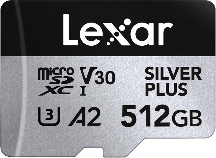 Lexar Silver Plus Carte Micro SD 512 Go, Vitesse de Lecture jusqu'à 205 Mo/s, Vitesse d'écriture 150 Mo/s, Carte mémoire Micro SD avec Adaptateur SD, UHS-I, A2, U3, V30, Classe 10, 4K UHD microSDXC - 1