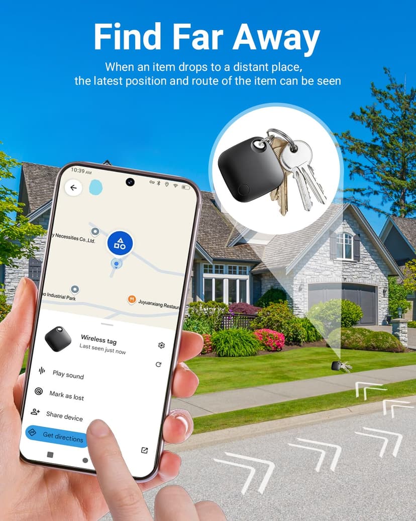 Android Smart Tag, Tracker Compatible with Google's Find Hub (Android Only), IP68 Waterproof, Bluetooth Locator for Keys/Luggage/Wallets, 4 Black - 5