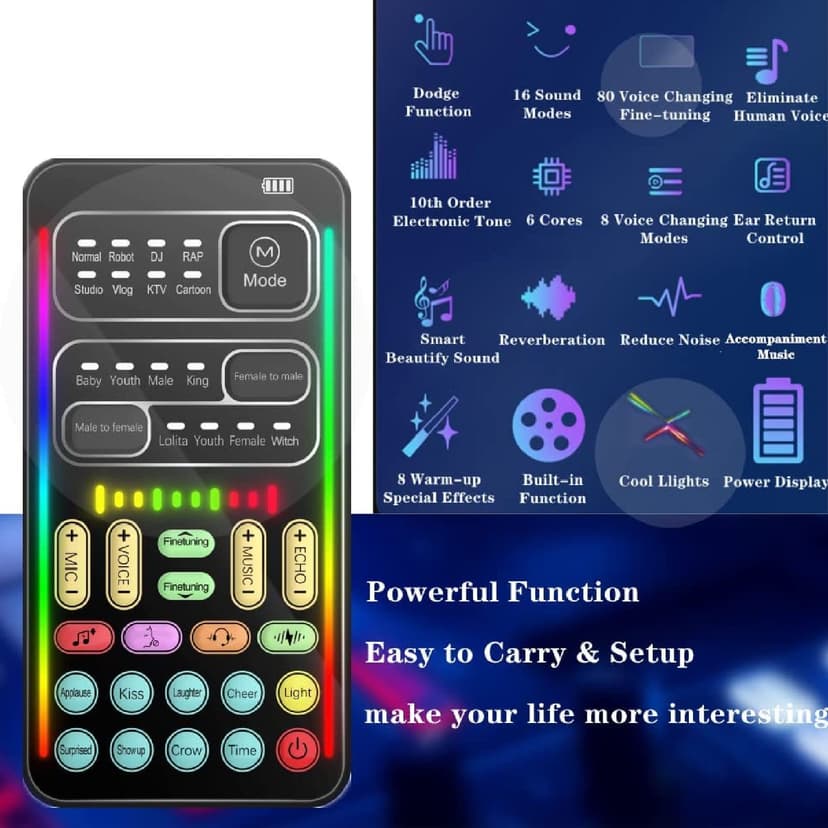 Portable Voice Changer, I9 Live Sound Card Handheld Microphone Voice Changer with 8 Sound Effects, Sound Disguiser for PS4 PS5 PC Phone Laptops - 6