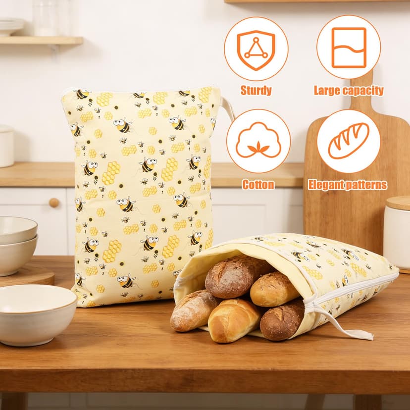 2 Pieces Beeswax Bread Bags 43cm×33cm, Reusable Bread Bags for Keeping Fresh with L Zipper and Handle, Bread Freshener Bags, Beeswax Bags - 2