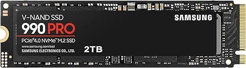 Samsung SSD 990 Pro NVMe M.2 Pcle 4.0, SSD Interne, Capacité 2 To, Vitesse de lecture jusqu'à 7 450 Mo/s, Gestion Intelligente de la Chaleur avec Revêtement en Nickel, MZ-V9P2T0BW