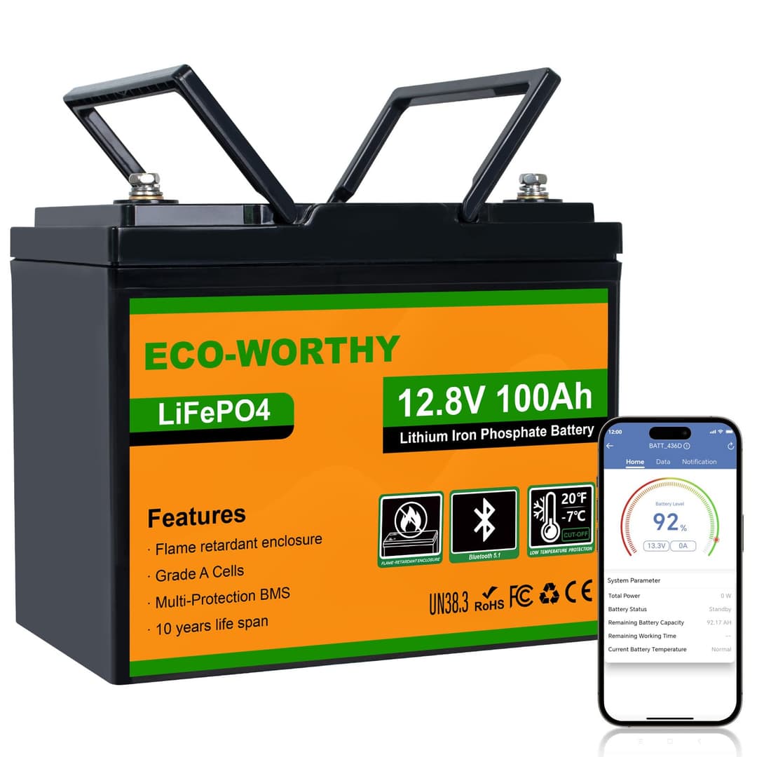 Eco-Worthy LiFePO4 100Ah Bluetooth, Lithium Battery 12V 1…