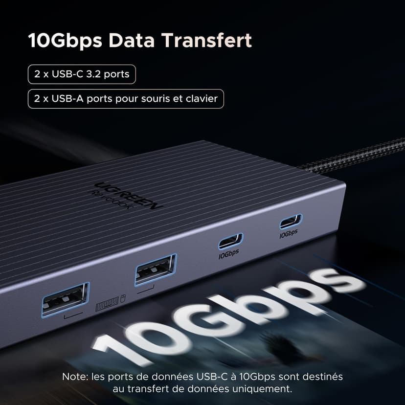 UGREEN Revodok Pro 3121 Hub USB C Double HDMI 4K60Hz et DisplayPort 4K120Hz 12 en 1 Docking Station USB C Triple Affichage avec 10Gbps Data Ports PD 100W Adaptateur Ethernet Lecteur Carte SD TF 3.5mm - 5