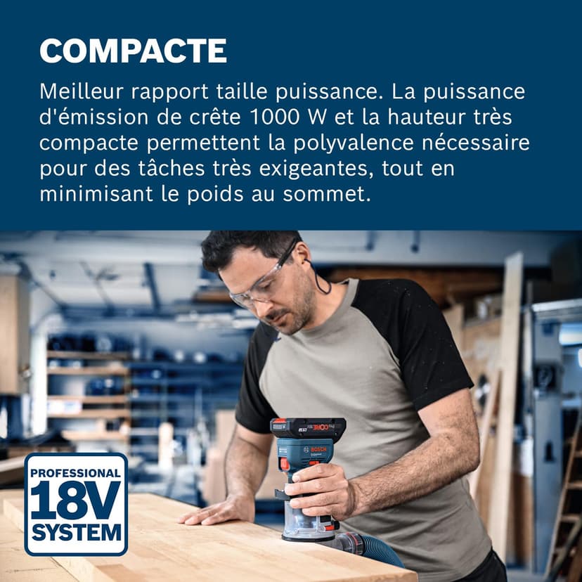 Bosch Professional 18V System Défonceuse portative GKF 18V-8 (butée longit., 2xadapt.aspi.surfaç,écran protection,pince 8mm,clé,base plongeante TE,2x adapt.aspi.base plongeante,L-BOXX,sans batt/charg) - 2