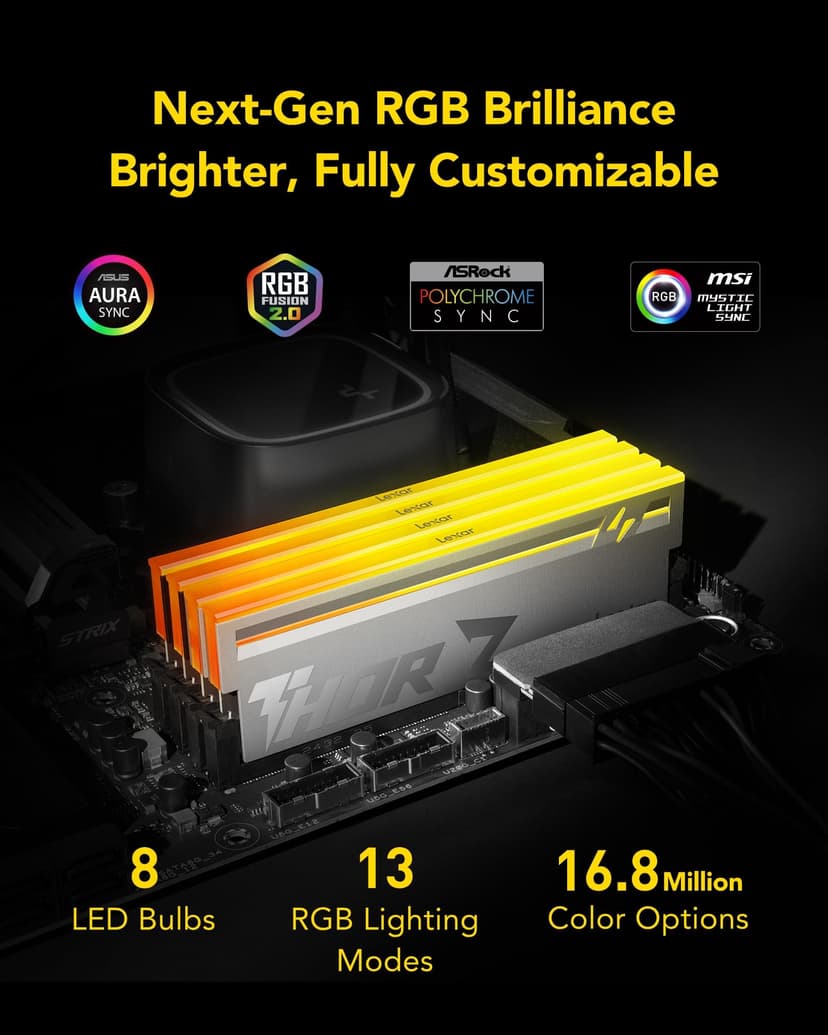 Lexar THOR Z Series RGB DDR5 RAM 32GB Kit (2x16GB) 6000 MHz CL36, DRAM 288-Pin UDIMM Desktop, PC High-Performance Gaming Computer Memory for Intel XMP 3.0/AMD EXPO, PMIC/On-die ECC/1.4V Silver - 4