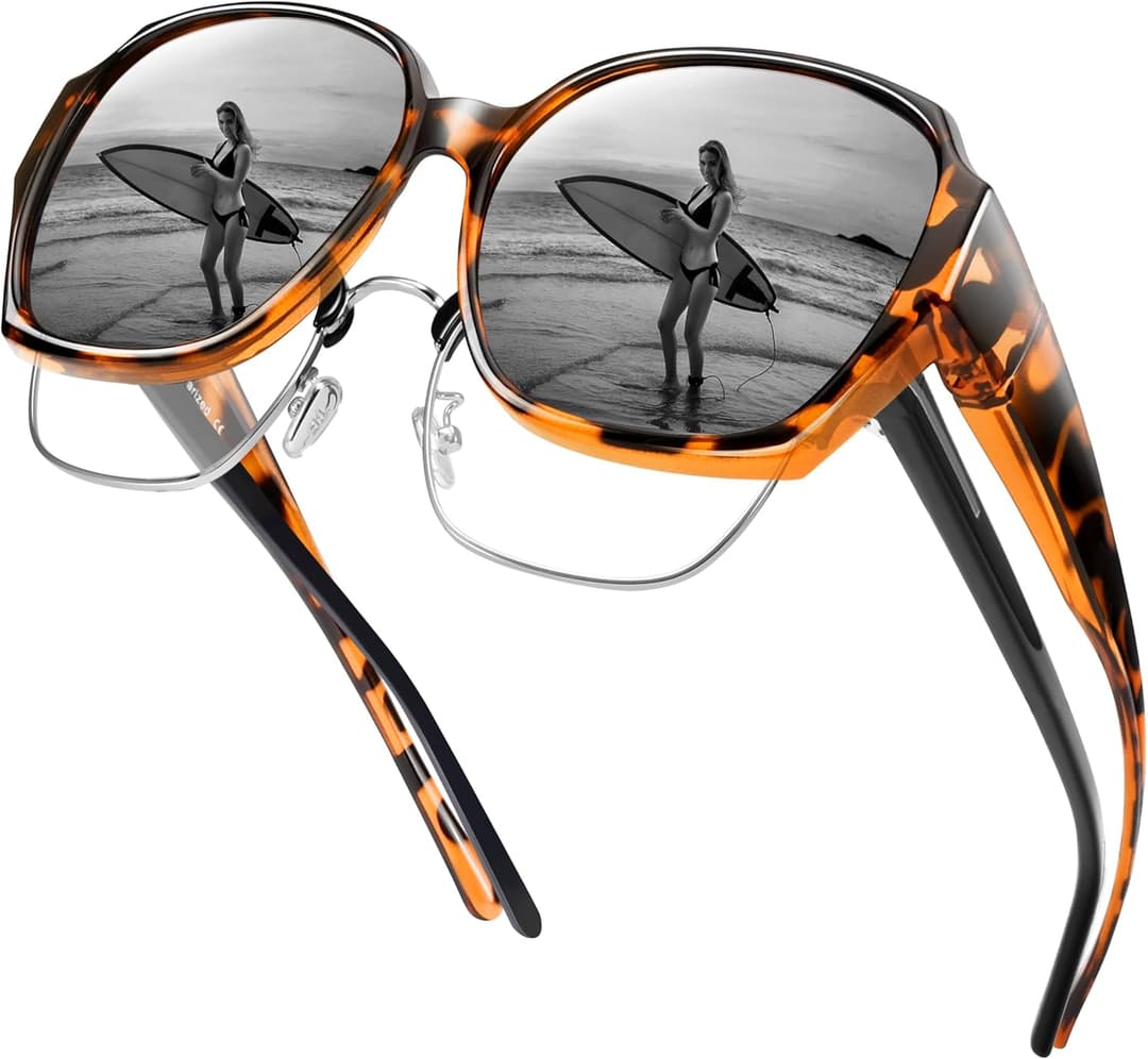 URUMQI Sonnenbrille für Brillenträger Damen Überzieh Sonnenbrille UV400 Schutz Blendschutz Polarisierte Sonnenbrille Fit over Brille Ultra Leicht Quadratisch Rahmen