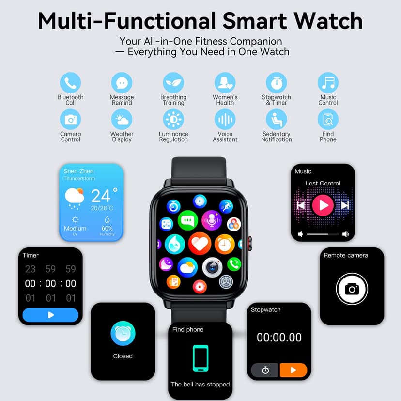Women's Smart Watch, 1.83 Inch HD Smartwatch, 20 Days Battery Life with Bluetooth Call, Heart Rate Monitor, Sleep, Sports Watch with IP68 Waterproof, 112+ Sports Modes for Android/iOS - 7