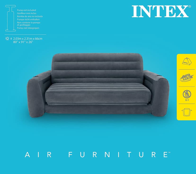 Intex Queen Size Pull-Out Inflatable camping sofa bed Sleep Away Futon Couch with 3 quick inflation and deflation valves, ?203.2 x 231.14 x 66.04 cm, Charcoal grey - 3