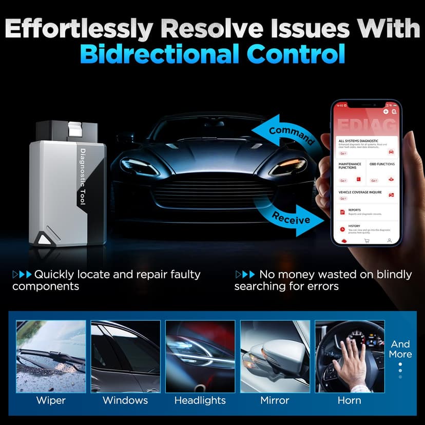 KINGBOLEN EDIAG Elite OBD2 Scanner Bluetooth,Bi-directional Scan Tool Full System Car Diagnostic Tool for iOS & Android,15 Resets Oil,Brake,DPF Regeneration Tool No Subscriptions Lifetime Update. - 3
