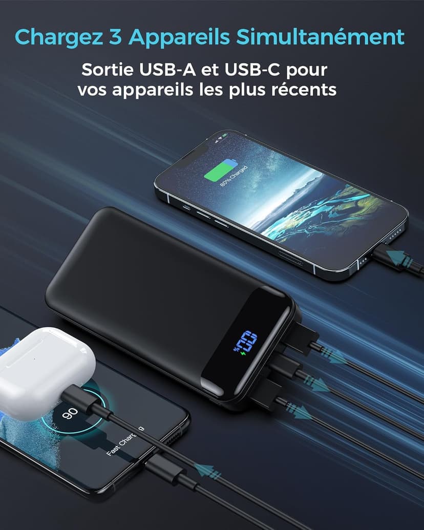 Enerwow Batterie Externe, 27000mAh Power Bank PD 30W Charge Rapide Portable Chargeur, USB C(Entrée&Sortie) Powerbank Compatible avec iPhone 16 15 14 13 Pro Max, Samsung, Tablettes, Etc. - 5
