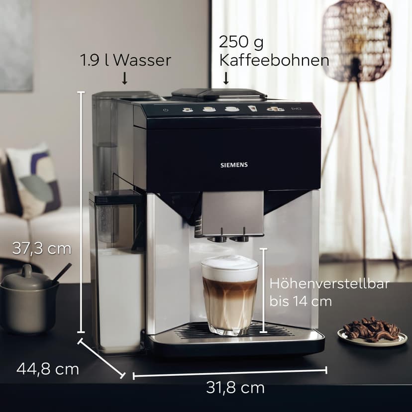 Siemens Fully Automatic Coffee Machine, EQ500 Integral, 10 Specialities, 2 Cups Simultaneously, Water Tank 1.9 L, Includes Brita Water Filter, Daylight Silver/Piano Lacquer Black - 2