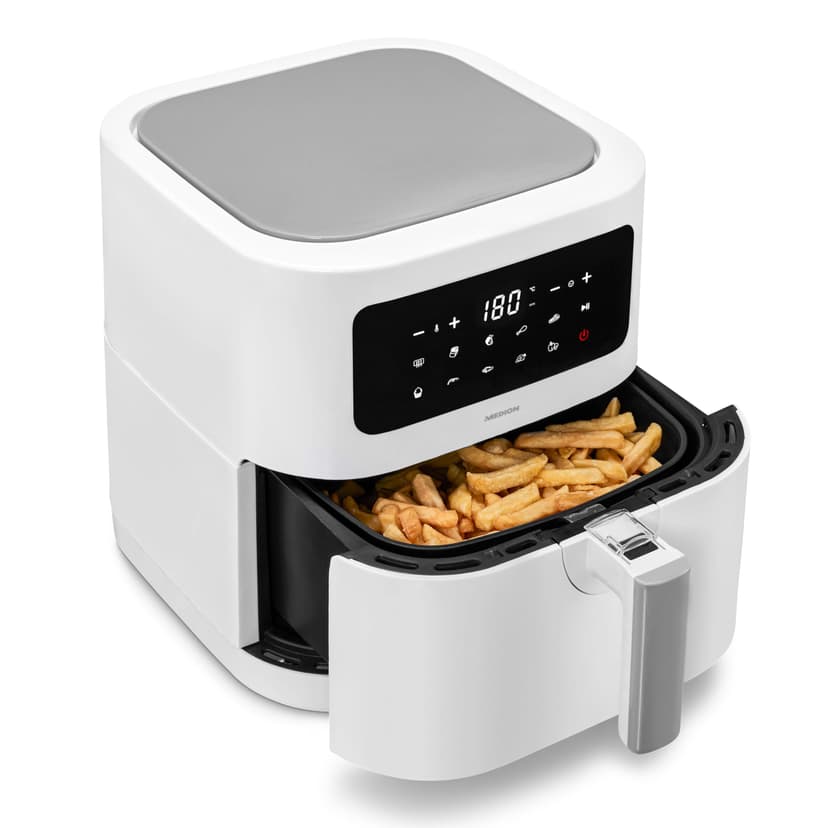 MEDION E40 XL MD11740 Hot Air Fryer (5.2 L, Airfryer, 2150 W, 9 Automatic Programs, Cooking Function, Oil-free Frying, Touch Control Panel, LED Display) White - 1