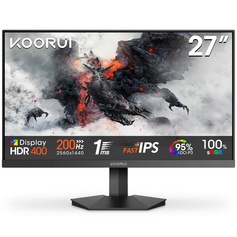 KOORUI G2721P 27 Inch Gaming Monitor,200Hz, IPS, QHD 1440P, 1ms, HDR 400, Adaptive Sync, VESA Mountable, HDMI/DP, Low Blue Light, 99% SRGB - 1