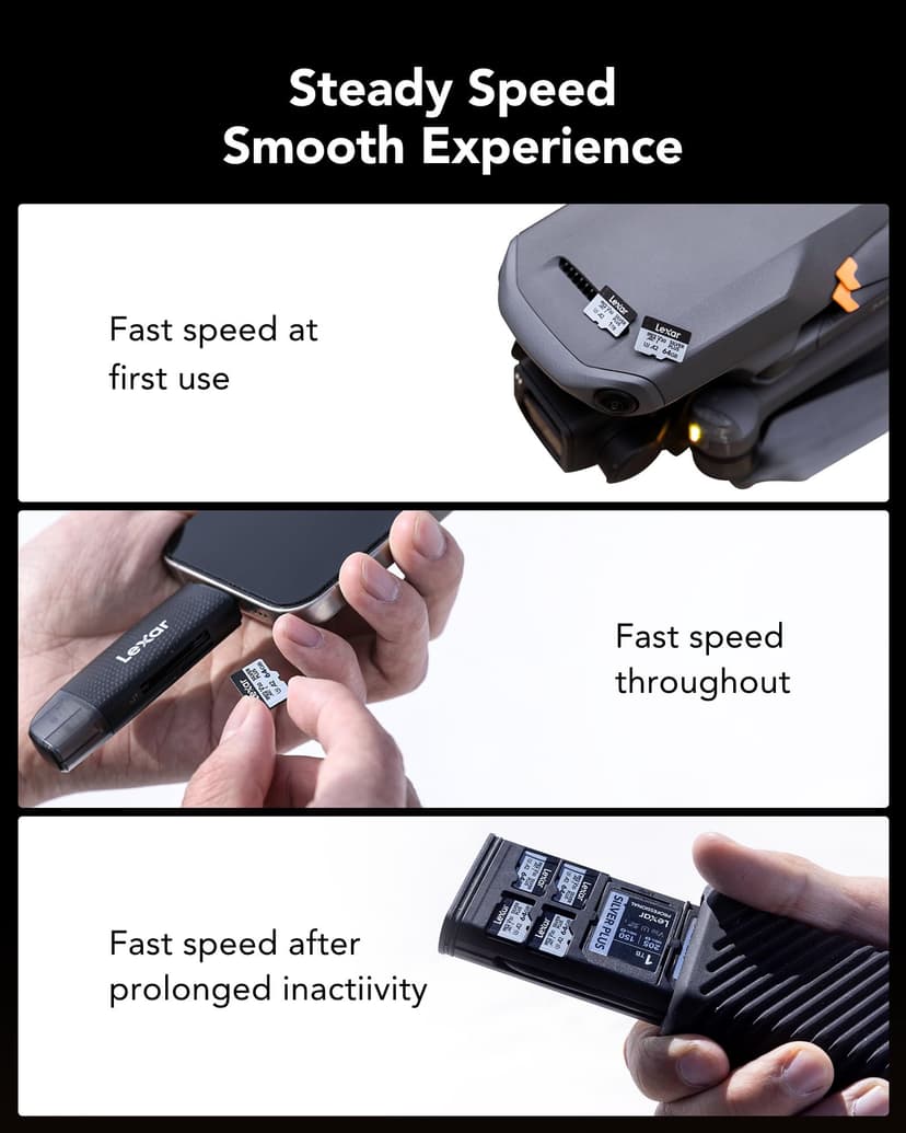 Lexar Silver Plus 64GB 2-Pack Micro SD Card up to 205 MB/s, MicroSDXC UHS-I Memory Card with Adapter, C10, U3, A2, V30, Full HD, 4K UHD, High Speed TF Card for Drone, Action Camera, Handheld Consoles - 5