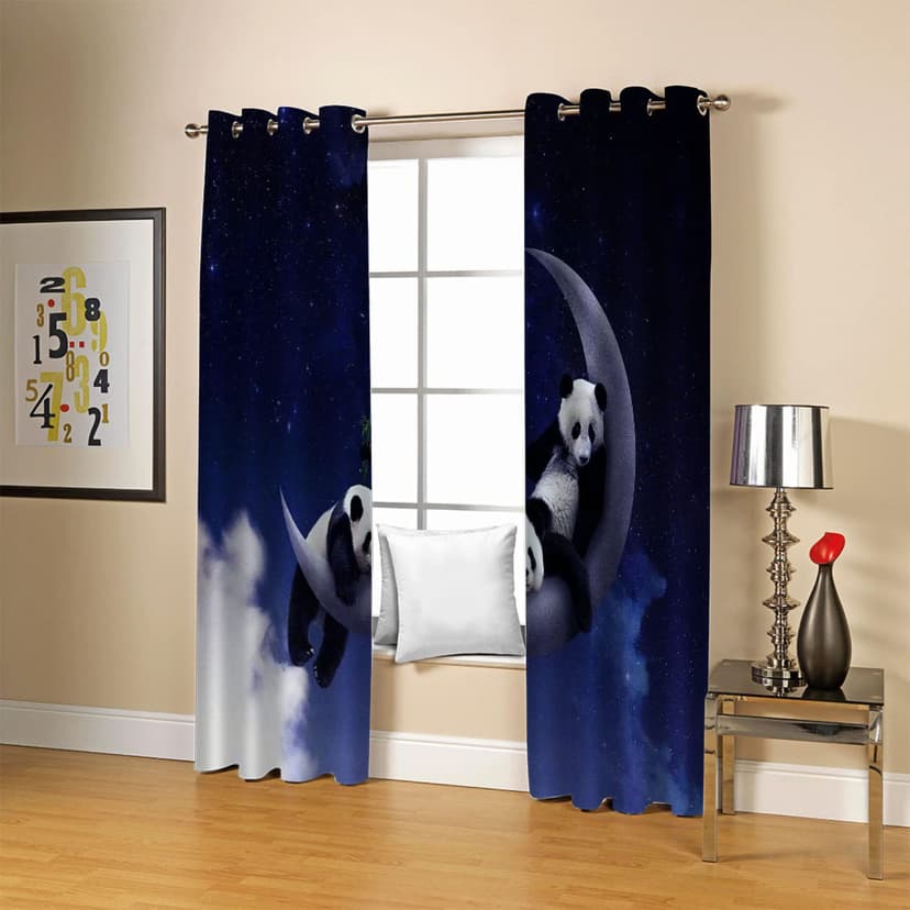 Rideau Thermique Occultant Isolant Anti Chaleur Et Anti Froid Fenetre Extérieur Grande Largeur 3D Panda De Dessin Animé Étoile 170X200Cm Lot De 2 Rideau Salon Chambre Enfant Moderne Rideaux À Oeillet - 4