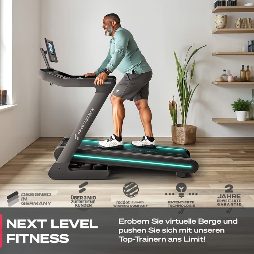 Sportstech Tapis de Course Professionnel pour Maison, 20 km/h, APP | Grande Surface de Course, Inclinaison 16%, jusqu'à 150 kg | LED & 360° Tabletholder | avec 1 an d'App STL Incluse - 2