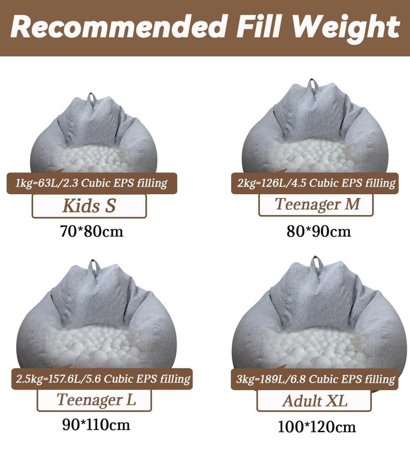 Highdi Large Bean Bag Without Fillings - Cotton Linen Durable & Comfortable, Grey Storage Bean Bag Chair for Living Room/Bedroom/Gaming Room, Perfect for Adults & Teens, Childrens - 5