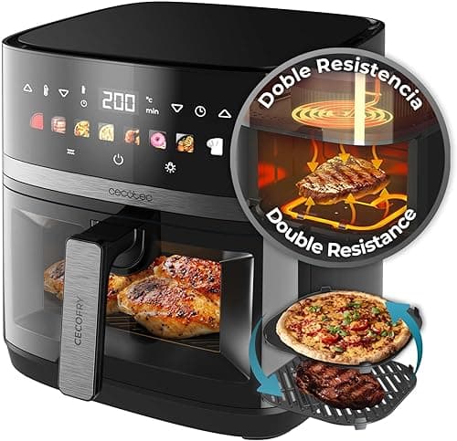 Cecotec Air Fryer 8 Litre – Air Fryer Cecofry&Grill Duoheat 8000. 2200 W, Dual Resistance, Dietary and Digital, Window, Adjustable Temperature 80-200°C, 8 Menus