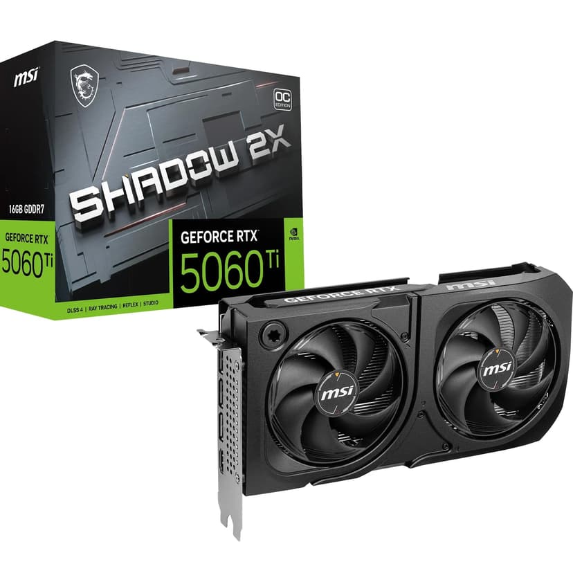 MSI NVIDIA GeForce RTX 5060 Ti 16G Shadow 2X OC Plus Carte Graphique - 16 Go GDDR7 (28 GB/s /192 Bits), PCIe 5.0 - Double Ventilateur (2X Ventilateurs STORMFORCE), HDMI 2.1b, DisplayPort 2.1b - 1