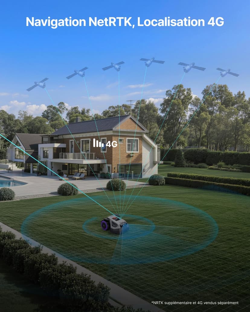 ANTHBOT Robot Tondeuse M5, 500-700㎡，150㎡/h, NetRTK + 4G, Cartographie Automatique, Double Vision IA, Gestion Multi-Zones, APP Control, 3-7CM Réglage de la Hauteur de Coupe - 4