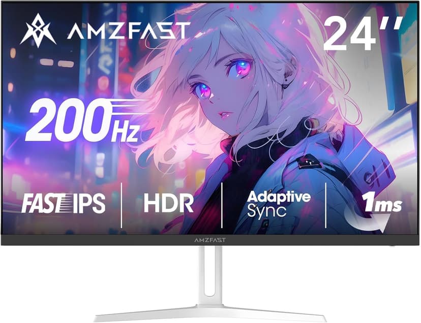 Amzfast 24.5" Gaming Monitor, 1920x1080 FHD, 200Hz, 1ms MPRT, Fast IPS, Adaptive Sync, HDR, TÜV Low Blue Light, 4:3 Scaling, Built-in Speakers, 5-Way Joystick, VESA 75x75mm, HDMI2.0&DP1.4, AMZG25X1 - 1