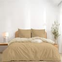 Twinzen Housse De Couette 200x200 cm Réversible, avec 2 Taie Oreiller 65x65 cm, Beige/Sable - Parure de Lit 200x200 en Microfibre - Oeko-Tex - 1