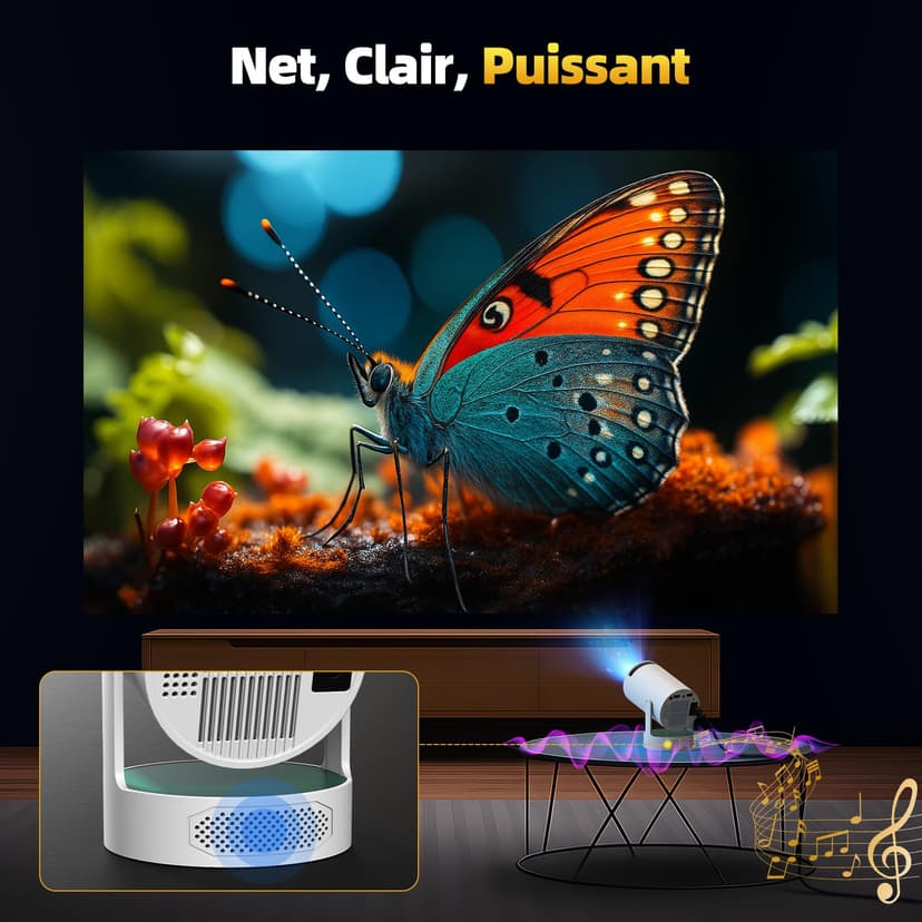 Videoprojecteur 4K Upgraded, Mini Projecteur Video Android 11 WiFi 6 BT 5.4 avec Haut-Parleur, Retroprojecteur Portable 1080P Auto Keystone 220° Rotation Compatibile avec HDMI/TV Stick/USB/PS5 - 3