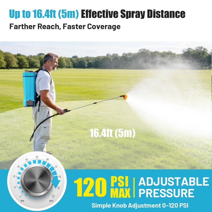 SideKing Pulvérisateur Électrique à Dos 16L, Pulvérisateur de Jardin Pression Réglable Jusqu’à 8,3 Bars, 2 Lances, Dossier Ergonomique, 5 Buses, Pulvérisateur Toiture Nettoyage Anti-Mousse & Façade - 2