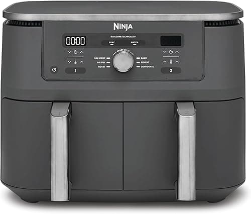 Ninja MAX Dual Zone Digital Air Fryer, 2 Drawers, 9.5L, 6-in-1, No Oil, Air Frying, Max Crisp, Frying, Baking, Warming, Drying, Non-stick, Baskets for Dishwasher, Gunmetal Grey DZ400EU