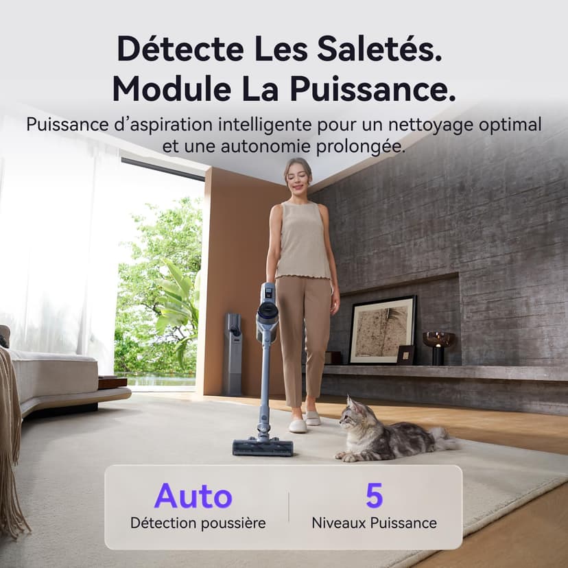 NARWAL V40 Station Aspirateur Balai sans Fil, 28000PA / 220AW, Station d'aspiration Automatique, 120 Minutes d'autonomie, Anti-emmêlement des Poils, 100 Jours sans Entretien, Brosse Multifonction - 5