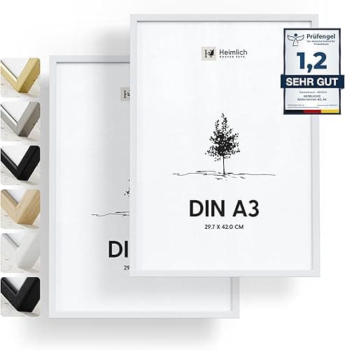 Heimlich double pack (2 pcs.) Picture Frames Wood - with Shatterproof Acryl Glass - DIN A3 (29,7x42cm), White