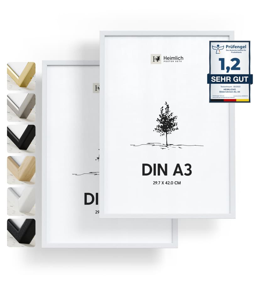 Heimlich double pack (2 pcs.) Picture Frames Wood - with Shatterproof Acryl Glass - DIN A3 (29,7x42cm), White - 1