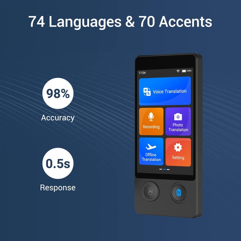 ANFIER Appareil de traduction de langues 144 langues et accents avec écran tactile de 3,7 pouces [Traducteur intelligent de dernière génération-W12] - 3