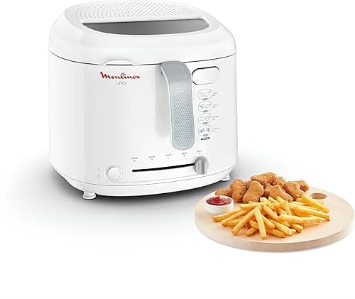 Moulinex Electric Deep Fryer, 1 kg Capacity, 4 Persons, Compact Deep Fryer, Easy Storage, Drip Position to Reduce Oil Quantity, Control Port, White, AF203110
