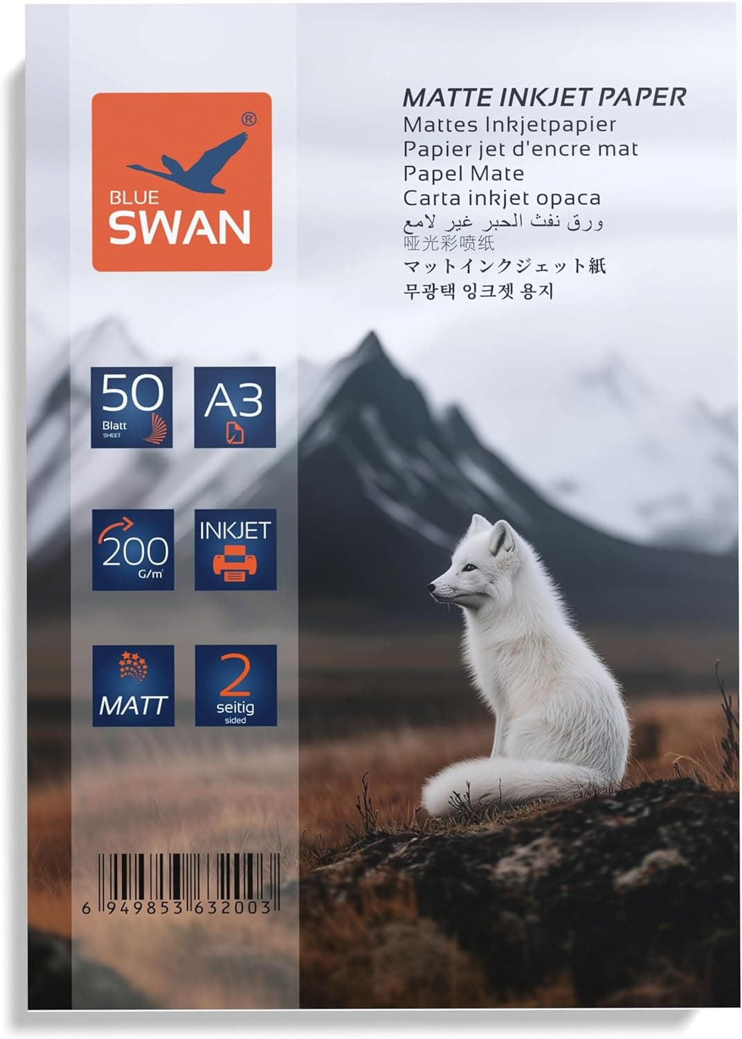 BLUE SWAN Carta Fotografica Opaca A3, 200 g/m², 50 Fogli – Opaca Bifacciale a Bassa Riflettività, Alta Luminosità dei Colori, Asciugatura Rapida, Compatibile con Stampanti Inkjet (297 × 420 mm)